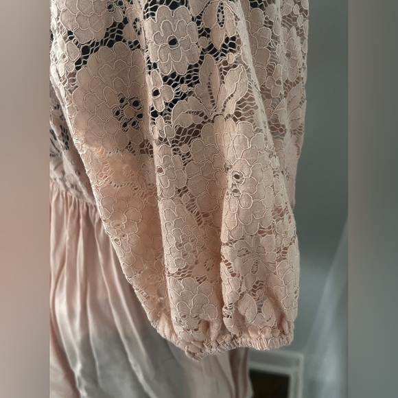 Aakaa Womens Juniors Sz A Mini Lace Boho Pale Pink  V-Neck Kaftan Mini Dress - Picture 7 of 16